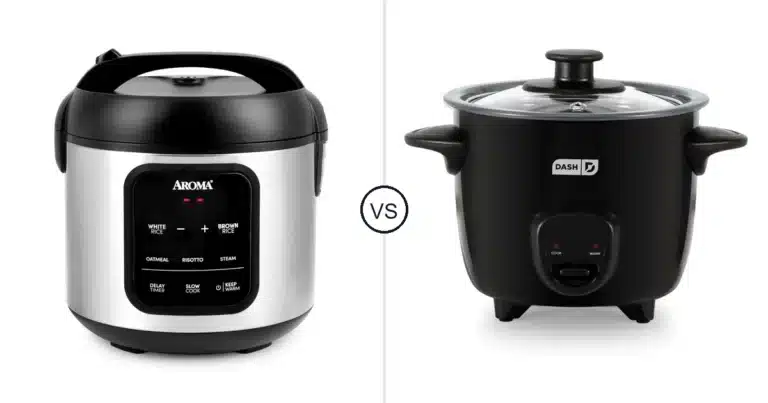 Comparison of AROMA Uncooked and DASH Mini Ceramic Rice Cooker - Designed