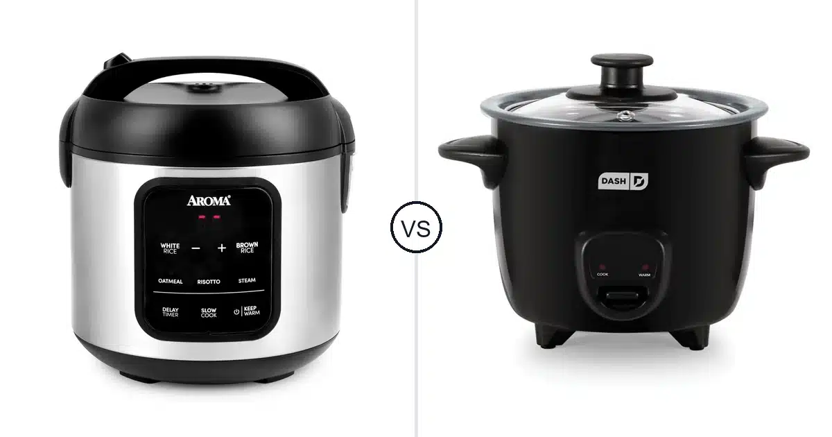 Comparison of AROMA Uncooked and DASH Mini Ceramic Rice Cooker - Designed